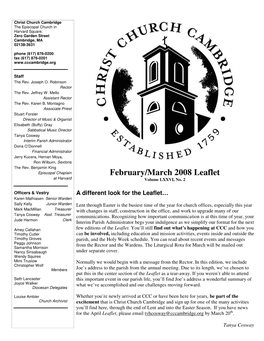 February/March 2008 Leaflet at Harvard Volume LXXVI, No