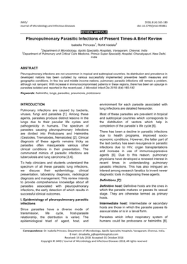 Pleuropulmonary Parasitic Infections of Present