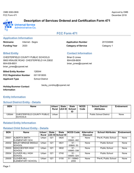 Description of Services Ordered and Certification Form 471 FCC Form