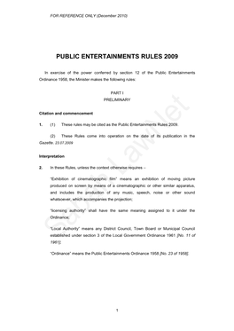 Public Entertainments Rules 2009