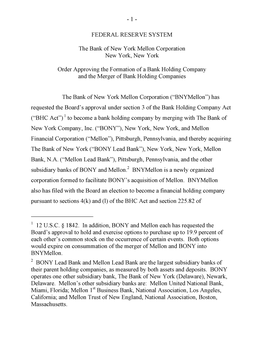 Approval of Proposal by the Bank of New York Mellon Corporation
