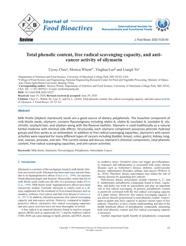 Total Phenolic Content, Free Radical Scavenging Capacity, and Anti- Cancer Activity of Silymarin