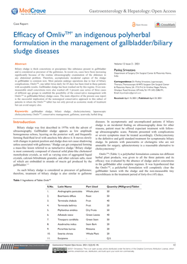 Efficacy of Omlivtm* an Indigenous Polyherbal Formulation in the Management of Gallbladder/Biliary Sludge Diseases