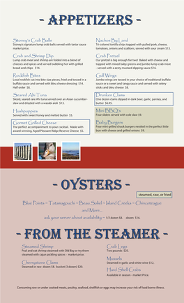 Oystersoysters - Steamed, Raw, Or Fried