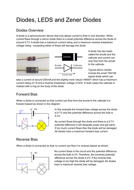 Diodes, LEDS and Zener Diodes