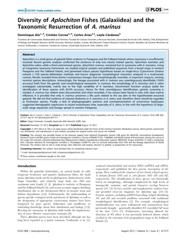 Diversity of Aplochiton Fishes (Galaxiidea) and the Taxonomic Resurrection of A