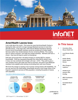 In This Issue Leaving the State, and Will No Longer Manage Medicaid Services to More Than 2 Committees Meet, 200,000 Iowans