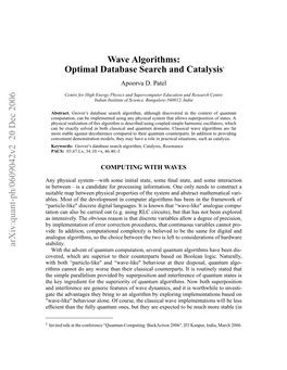 Wave Algorithms: Optimal Database Search and Catalysis