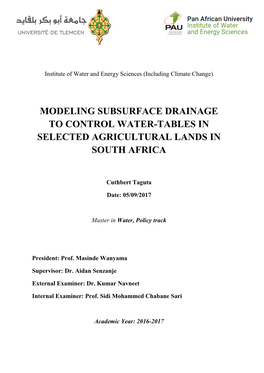 Modeling Subsurface Drainage to Control Water-Tables in Selected Agricultural Lands in South Africa