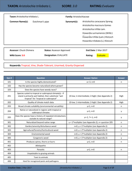 TAXON:Aristolochia Trilobata L. SCORE:3.0 RATING:Evaluate