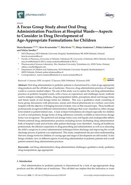 A Focus Group Study About Oral Drug Administration Practices at Hospital Wards—Aspects to Consider in Drug Development of Age-Appropriate Formulations for Children