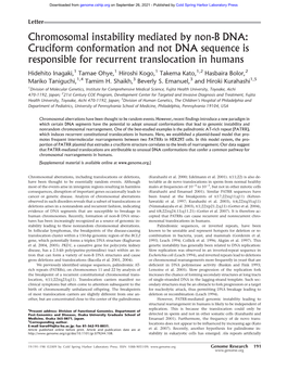 Chromosomal Instability Mediated by Non-B DNA: Cruciform Conformation and Not DNA Sequence Is Responsible for Recurrent Translocation in Humans