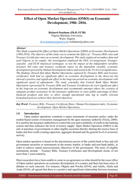 Effect of Open Market Operations (OMO) on Economic Development, 1986 -2016