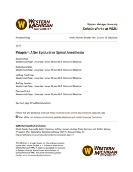 Priapism After Epidural Or Spinal Anesthesia