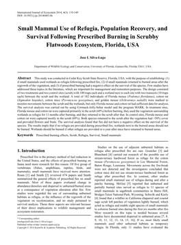 Prescribed Burning Effects, Scrub, Refugia, Survival, Small Mammals