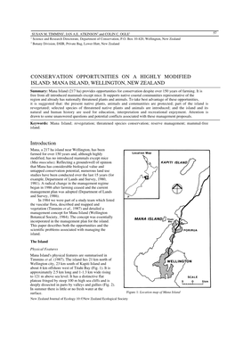 MANA ISLAND, WELLINGTON, NEW ZEALAND Summary: Mana Island (217 Ha) Provides Opportunities for Conservation Despite Over 150 Years of Farming