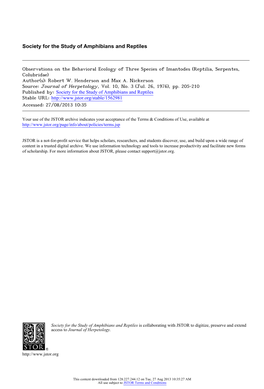 Observations on the Behavioral Ecology of Three Species of Imantodes (Reptilia, Serpentes, Colubridae) Author(S): Robert W