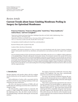 Review Article Current Trends About Inner Limiting Membrane Peeling in Surgery for Epiretinal Membranes