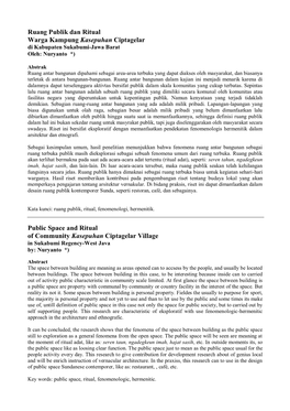 Ruang Publik Dan Ritual Warga Kampung Kasepuhan Ciptagelar Di Kabupaten Sukabumi-Jawa Barat Oleh: Nuryanto *)