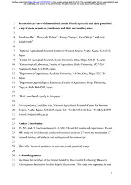 Seasonal Occurrence of Diamondback Moths Plutella Xylostella and Their