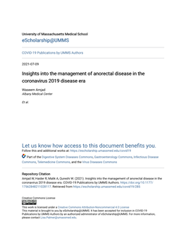 Insights Into the Management of Anorectal Disease in the Coronavirus 2019 Disease Era