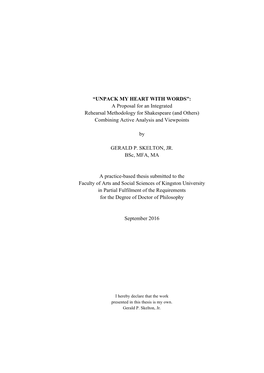 A Proposal for an Integrated Rehearsal Methodology for Shakespeare (And Others) Combining Active Analysis and Viewpoints