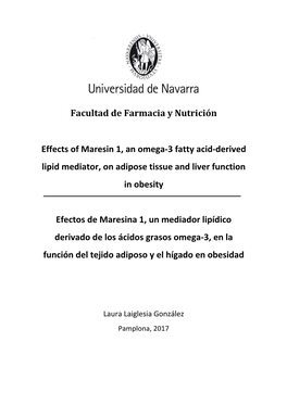 Effects of Maresin 1, an Omega-3 Fatty Acid-Derived Lipid Mediator, on Adipose Tissue and Liver Function in Obesity [Tesis Docto