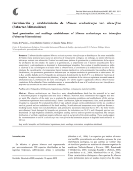 Germinación Y Establecimiento De Mimosa Aculeaticarpa Var. Biuncifera (Fabaceae-Mimosoideae)
