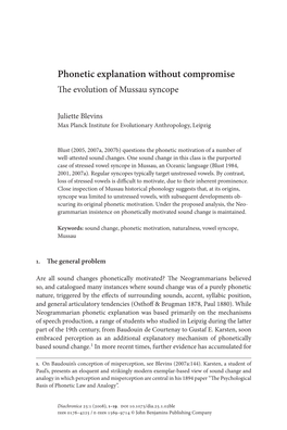 Phonetic Explanation Without Compromise the Evolution of Mussau Syncope