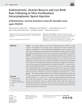 Endometriosis, Ovarian Reserve and Live Birth Rate Following in Vitro