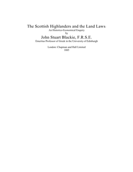 The Scottish Highlanders and the Land Laws: John Stuart Blackie
