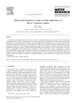 Metal Fractionation Study on Bed Sediments of River Yamuna, India C.K