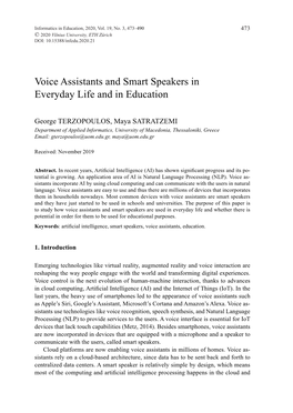 Voice Assistants and Smart Speakers in Everyday Life and in Education