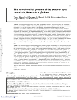 The Mitochondrial Genome of the Soybean Cyst Nematode, Heterodera Glycines