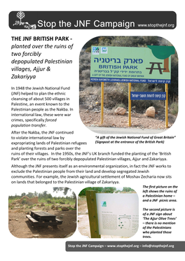 THE JNF BRITISH PARK - Planted Over the Ruins of Two Forcibly Depopulated Palestinian Villages, Ajjur & Zakariyya