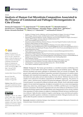 Analysis of Human Gut Microbiota Composition Associated to the Presence of Commensal and Pathogen Microorganisms in Côte D’Ivoire