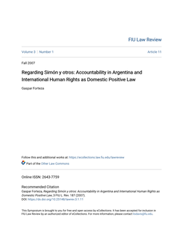 Regarding Simã³n Y Otros: Accountability in Argentina And