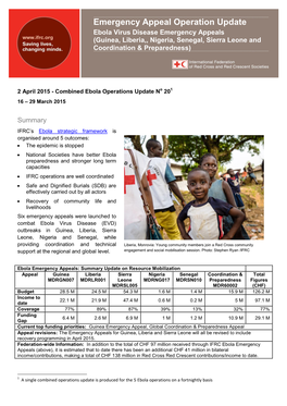 Emergency Appeal Operation Update Ebola Virus Disease Emergency Appeals (Guinea, Liberia,, Nigeria, Senegal, Sierra Leone and Coordination & Preparedness)