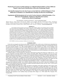 Monitoring of Coral Larval Recruitment on Artificial Settlement Plates at Three Different Depths Using Genetic Identification of Recruits (Guadeloupe Island)