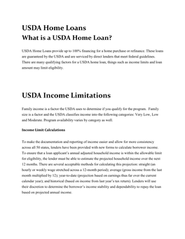 USDA Home Loans USDA Income Limitations