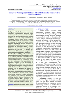 Analysis of Planning and Fulfillment of Health Human Resources Needs in Manokwari District