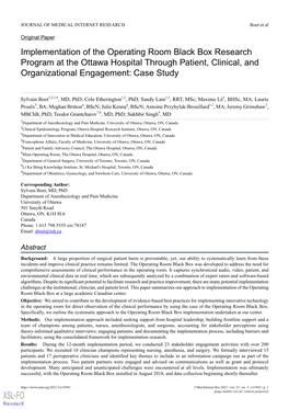 Implementation of the Operating Room Black Box Research Program at the Ottawa Hospital Through Patient, Clinical, and Organizational Engagement: Case Study