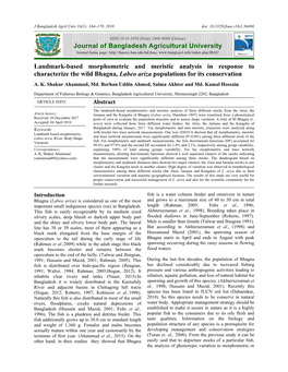 Landmark-Based Morphometric and Meristic Analysis in Response to Characterize the Wild Bhagna, Labeo Ariza Populations for Its Conservation