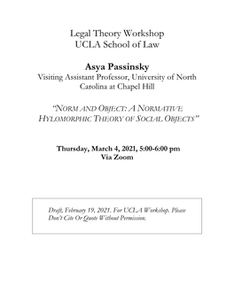 Legal Theory Workshop UCLA School of Law Asya Passinsky