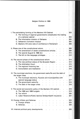 Belgian Polities in 1988 Content 1. the Painstaking Forming of The