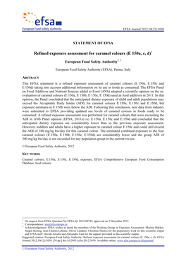 Refined Exposure Assessment for Caramel Colours (E 150A, C, D)1