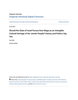 Should the State of Israel Pursue Krav Maga As an Intangible Cultural Heritage of the Jewish People? History and Politics Say Yes