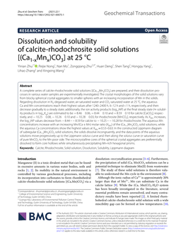 Dissolution and Solubility of Calcite-Rhodochrosite Solid Solutions