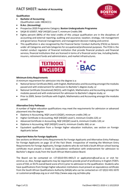 FACT SHEET: Bachelor of Accounting