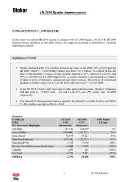 1H 2010 Results Announcement